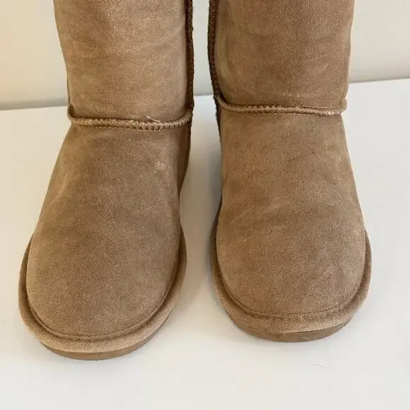 BearPaw Emma Short Boots Women 8 Brown Suede Sheepskin Wool Lined Pull On Winter - Picture 4 of 13